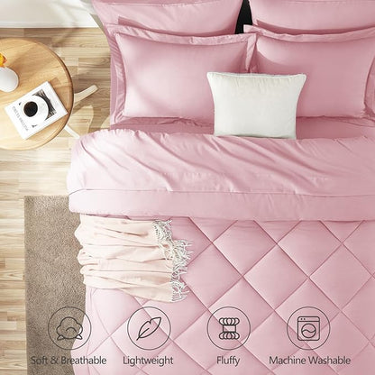 CozyLux Queen Comforter Set Pink - Bed in a Bag Queen Size 7 Pieces, Luxury Soft Bed Set for All Seasons, Bedding Set with Down Alternative Comforter, Sheets, Pillowcases & Shams