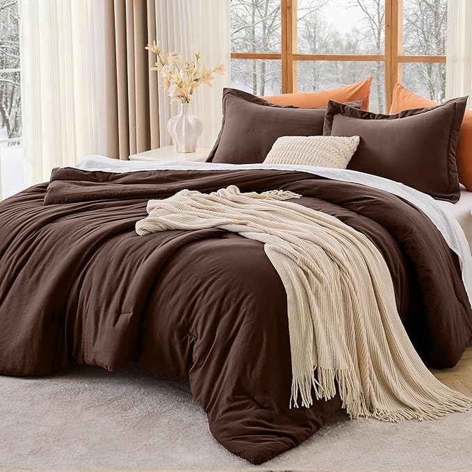 MUXHOMO Full Comforter Sets, All Season Ultra Soft Down Alternative Bedding - 3 Piece Lightweight Bed Set Includes 1 Comforter (82"x86") and 2 Pillow Shams (20"x26"), Dark Brown