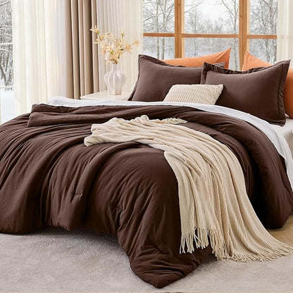 MUXHOMO Full Comforter Sets, All Season Ultra Soft Down Alternative Bedding - 3 Piece Lightweight Bed Set Includes 1 Comforter (82"x86") and 2 Pillow Shams (20"x26"), Dark Brown