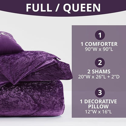 Intelligent Design Twin Comforter Set, Velvet Comforter Set , Luxury Diamond Quilting Comforter Set, Fluffy Comforter Bed Set with Decorative Pillowand 1 Sham, 3 Piece Purple, Twin/Twin XL