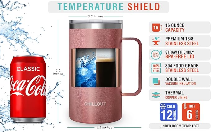 CHILLOUT LIFE Stainless Steel Vacuum Insulated Coffee Mug 20 oz (Set of 2) with Handle and Lid, Large Thermal Camping Coffee Mugs with Sliding Lid for Men & Women, Keeps Your Beverages Hot & Cold