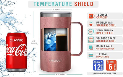 CHILLOUT LIFE Stainless Steel Vacuum Insulated Coffee Mug 20 oz (Set of 2) with Handle and Lid, Large Thermal Camping Coffee Mugs with Sliding Lid for Men & Women, Keeps Your Beverages Hot & Cold