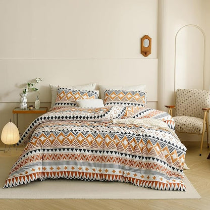 CLOTHKNOW Aztec Southwestern Comforter Set California King Geometric Bedding Comforter Sets Aztec Navajo Comforter Brown Orange Waves Striped Comforter Triangle Comforter Sets Cal King, Bohemian-1