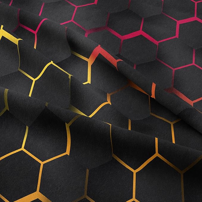 Tailor Shop Honeycomb Comforter Set King Size Geometric Hexagon Bedding Set for Kids Boys Teens Room Decor Yellow Red Black Neon Lights Comforter with 2 Pillowcases…