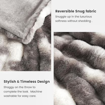 Cozy Bliss Faux Fur Throw Blanket for Bed King Size, Fuzzy Soft Plush Thick Bubble Blanket for Sofa Bedroom Living Room, 108 * 90 Inches Tie Dye Taupe