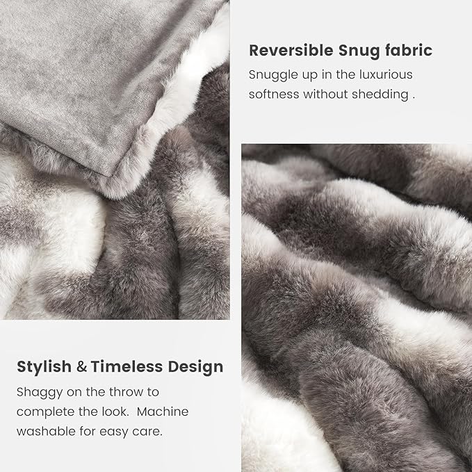 Cozy Bliss Faux Fur Throw Blanket for Bed King Size, Fuzzy Soft Plush Thick Bubble Blanket for Sofa Bedroom Living Room, 90 * 90 Inches Tie Dye Taupe