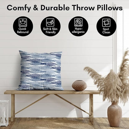 Americanflat 20x20 Throw Pillow with Sewn-in Insert - All-in-One Decorative Pillows - No Cover Needed - Soft and Durable Cushion for Bed or Sofa - Polyester - Blue and White