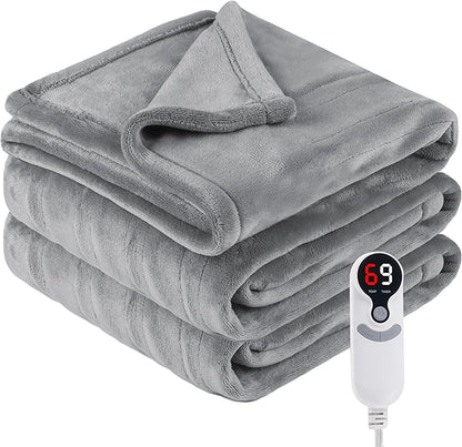 Electric Heated Blanket Throw Size 50"x60", Fast Heating Throw, Soft Microplush for Sofa & Office,6 Heating Levels & 1-10 Hours Auto Off, Machine Washable, Gifts for Family-Gray