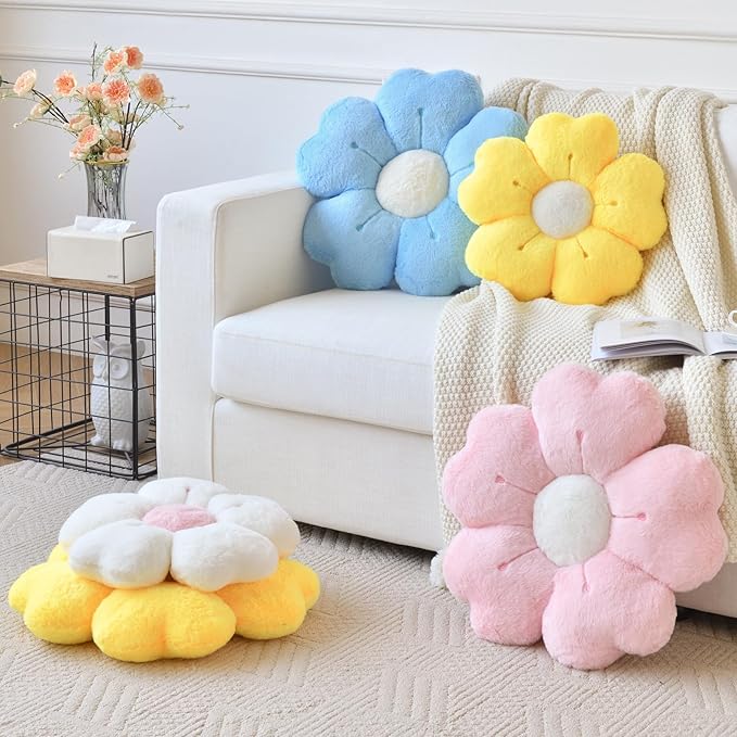 Flower Pillow, Flower Shaped Pillow Decorative Throw Pillows for Bed Couch, Cute Daisy Pillow Dorm Decor Floor Seating Cushion (Blue, 15 Inches)