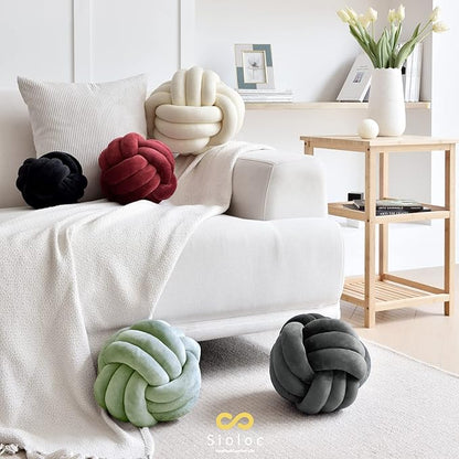 Sioloc Soft Knot Ball Pillows,Round Throw Pillow Cushion Home Decoration Plush Pillow,Throw Knotted Pillow Handmade Round Plush Pillow（13.7inches,Green）
