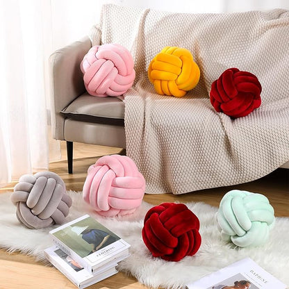 Namalu 2 Pcs Soft Knot Pillow Ball, Decorative Round Throw Knotted Pillows Cushion, Handmade Stuffed Ball Pillows for Winter Bedroom Sofa Couch Home Decor(10.6 Inches,Light Pink)