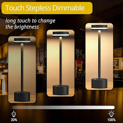 Cordless Table Lamp, Portable Rechargeable Bedside Lamp, Touch Stepless Dimmable Desk Lamp, for Home Bedroom Hotel Restaurant Bar Outdoor, 2 Set, Black