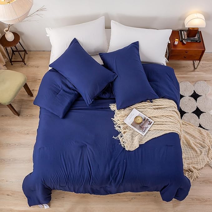 Ultra-Soft Bedding King Size Comforter Set - Cozy Washed PolyCotton Fabric - Lightweight but Warm All Season Use - Comfortable Bed Down Alternative Blanket Comforter with Pillowcase,Navy Blue