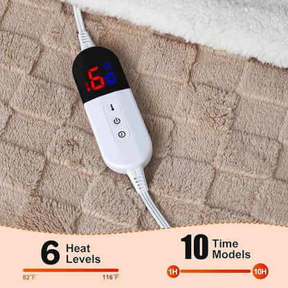 Electric Blanket, Heated Blanket with 6 Heat Levels & 10 Hours Auto Off, Soft Checked Flannel Fast Heating Blanket with ETL & FCC Certification (Khaki, 62"X84")