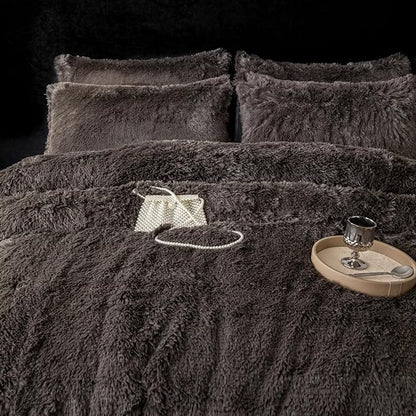 chovy Faux Fur Plush Gray Comforter Sets Twin/Full Size - Ultra Soft Shaggy Flannel Velvet Fluffy Fuzzy 3PC Bedding Set （Comforter x 1 Pillowcases x 2）