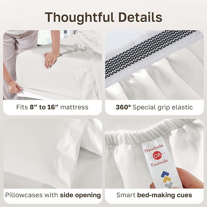 California Design Den Queen Bed Sheets Set - 1000 Thread Count Sateen, Thick and Natural 100% Cotton Sheets Queen Size, Deep Pockets, Durable Bedding Set - True Ivory