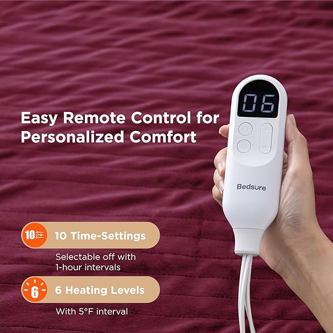 Bedsure Electric Blanket Full Size - Soft Flannel Heated Blanket, Fast Heating with 10 Time Settings & 6 Heat Settings, Warm Gift for Grandma (72x84 inches, Red)