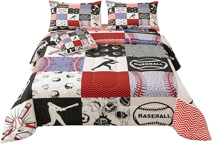 Namoxpa6 Pieces Baseball Comforter Sets,3D Sports Pattern,Decorative 6 Piece Bedding Sets with Comforter,Flat Sheet,Fitted Sheet,Throw Pillow Cover,Pillow Shams,Twin Size