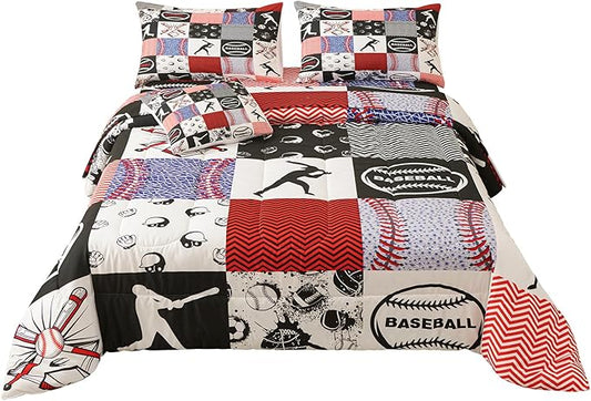 Namoxpa6 Pieces Baseball Comforter Sets,3D Sports Pattern,Decorative 6 Piece Bedding Sets with Comforter,Flat Sheet,Fitted Sheet,Throw Pillow Cover,Pillow Shams,Queen Size