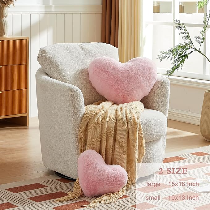 EastTree Valentines Heart Pillows, Pink Heart Shaped Pillows, Love Throw Pillows Gifts, Ultra Soft Faux Rabbit Fur Cute Pillows, Women Girls Kid Room Decor 10x13 Inch