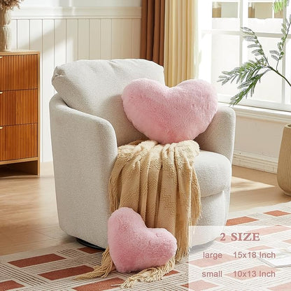 EastTree Valentines Heart Pillows, Pink Heart Shaped Pillows, Love Throw Pillows Gifts, Ultra Soft Faux Rabbit Fur Cute Pillows, Women Girls Kid Room Decor 10x13 Inch