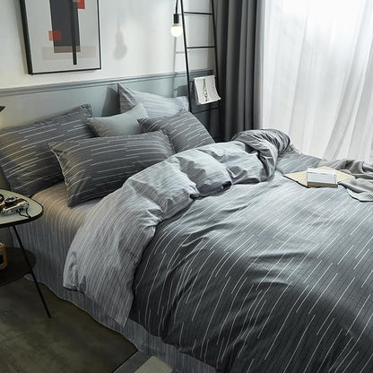 mixinni Queen Size Comforter Set for Teen Modern Geometric Boys Grey Striped Printed Comforter Set Men Boys for All Season, 1 Soft Fluffy Comforter and Two Pillowcases-Queen Size