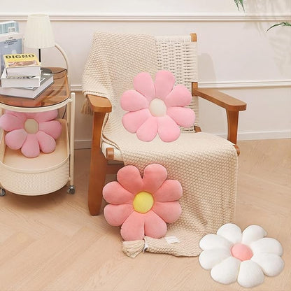 2 Pcs Preppy Flower Decorative Throw Pillows Set for Bed Couch Sofa, 15.35" Cute Pink White Flower Daisy Shaped Pillow for Aesthetic Preppy Bedroom Room Dorm Classroom Decor (White+Pink, 15.35 Inch)