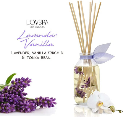LOVSPA Reed Diffuser Set, Lavender Vanilla Scented Oil Diffuser with Sticks, Home Fragrance Accessories for Bathroom Shelf Decor, Aroma Diffusers for Home or Office Desk, USA Made