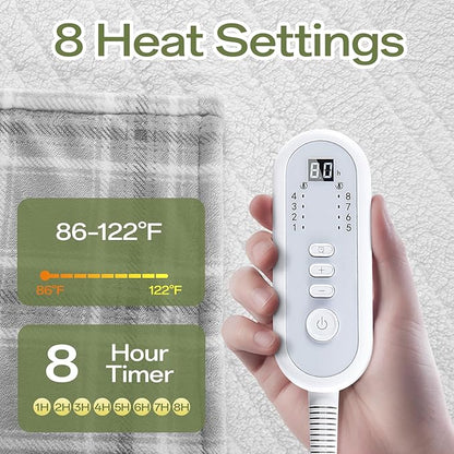 Electric Blanket Heated Throw, 50" x 60" Heated Blanket with 8 Heat Levels & 8 Hours Auto Off, Fast Heating Blankets with ETL & FCC Certification, Grey Plaid