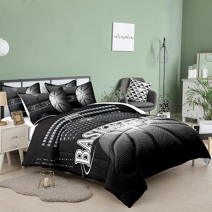 Tailor Shop Basketball Comforter Set for Boys Kids Basketball Bedding Queen Size with 2 Pillowcase