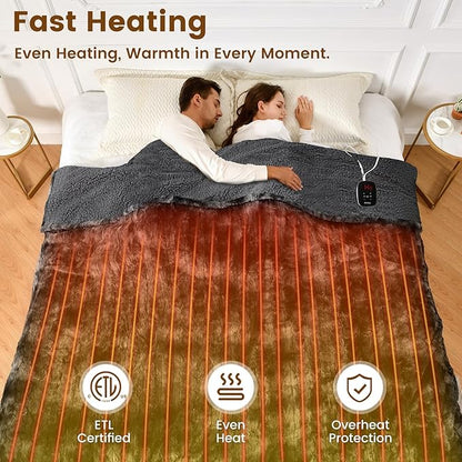 Bearhug Heated Blanket Full Size 77"x 84", Marble Black Electric Blanket, Reversible Faux Fur & Sherpa, 10 Heating Levels & 1-12H Auto Off, Over-Heat Protect, ETL, Washable Heated Blanket