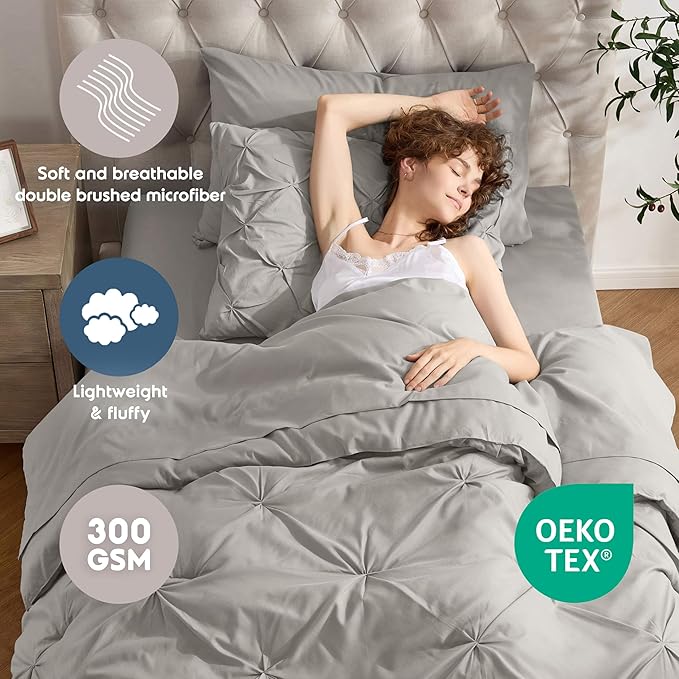 Nestl Twin XL Comforter Set 5 Piece - Pintuck Twin XL Bedding Set Linen, College Dorm Room Essentials Bed in a Bag, Twin XL Comforter Set for College Girls and Boys with Sheets, Pillowcase and Sham