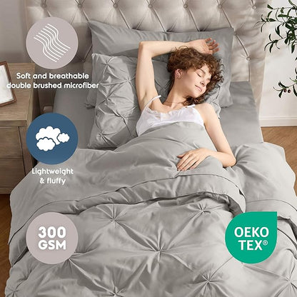 Nestl Twin XL Comforter Set 5 Piece - Pintuck Twin XL Bedding Set Linen, College Dorm Room Essentials Bed in a Bag, Twin XL Comforter Set for College Girls and Boys with Sheets, Pillowcase and Sham