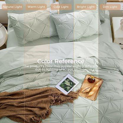 Sasttie Full Size Comforter Set, 7-Piece Bed in a Bag Double, Pintuck Bedding Set for All Season, Includes Comforter, Flat Sheet, Fitted Sheet, Pillowcases and Pillowshams, Sage Grey