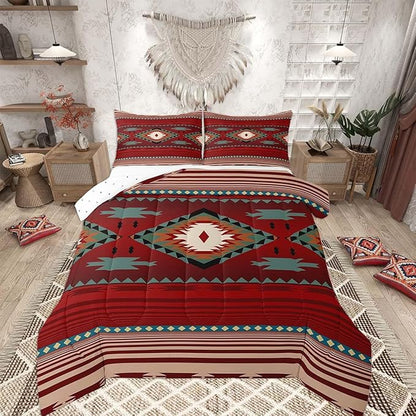 Feelyou Red Rustic Western Comforter Set Southwest Native Tribal Twin Size Bedding Set for Kids Boys Girls Geometric Boho Comforter Soft Microfiber West Bedroom Decor