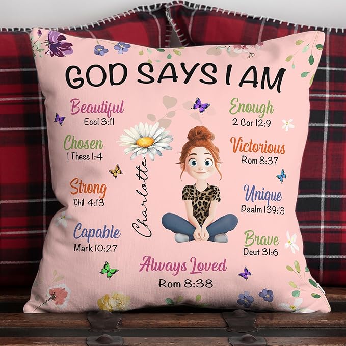 Macorner Personalized Pillow (Insert Included), Kid Birth Flower God Says I Am