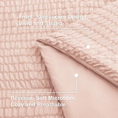 Love's cabin Seersucker Pink California King Comforter Set, 7-Piece All Season Lightweight Bed in a Bag Bedding Set with Comforter, Flat Sheet, Fitted Sheet, Pillowcases and Shams | Soft, Breathable, Lightweight