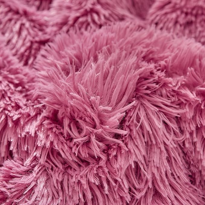 Purple Pink Faux Fur Comforter Set Queen 3 Pieces - 1 Shaggy Comforter 88*88 with 2 Pillowcases - Ultra Soft and Easy Care Luxury Plush Warm Winter fluffy Fleece Duvet Set for Cold Winter