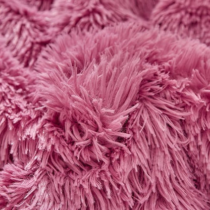 Purple Pink Faux Fur Comforter Set Queen 3 Pieces - 1 Shaggy Comforter 88*88 with 2 Pillowcases - Ultra Soft and Easy Care Luxury Plush Warm Winter fluffy Fleece Duvet Set for Cold Winter
