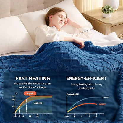 Heated Electric Blanket King Size-100"x90" Heating Blanket with 10 Heating Levels & 5 Time Settings Over-Heat Protection，Winter Warmer for Adults with ETL Certification（Blue）