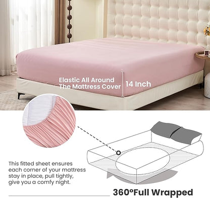 Simple&Opulence Belgian Linen Sheet Set Solid Color - 4 Pieces (1 Flat Sheet & 1 Fitted Sheet & 2 Pillowcases) Natural Flax Cotton Blend Soft Bedding Breathable Farmhouse - Pale Pink, Full Size