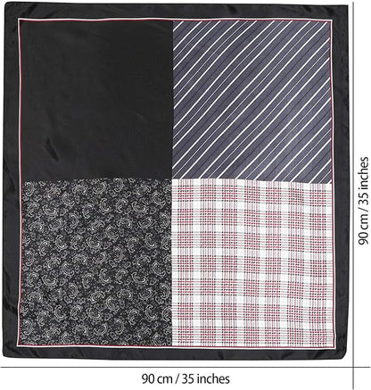 AWAYTR 35” Satin Large Square Head Scarves - 4PCS Silk Like Neck Scarf Hair Sleeping Wraps Satin Silk Scarfs for Women