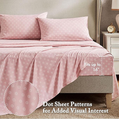 Madison Park Essentials Floral Comforter Set King Size, Vintage Flower Bedding Set with Sheet Set, 7 Pieces Bed in a Bag with Reversible Botanical Comforter and Pillowcases & Shams, Heather, Pink