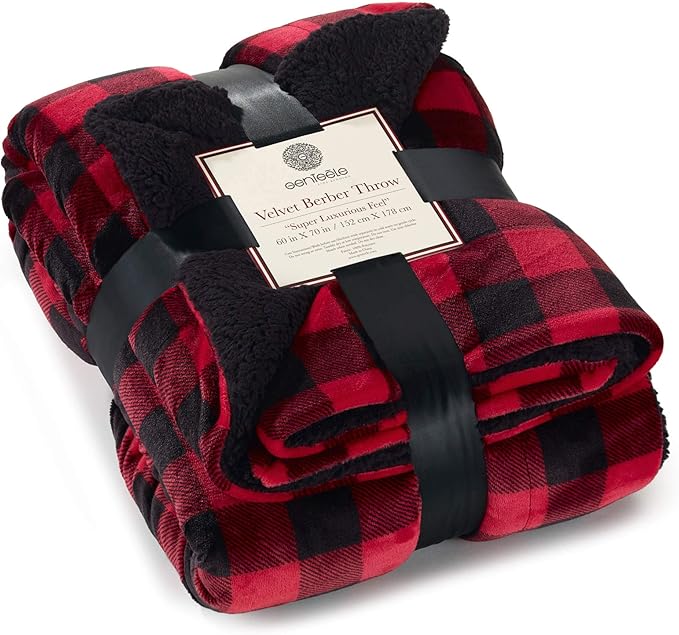 Genteele Sherpa Throw Blanket Super Soft Reversible Ultra Luxurious Plush Blanket, 60 x 70 inches, Buffalo Check Red/Black
