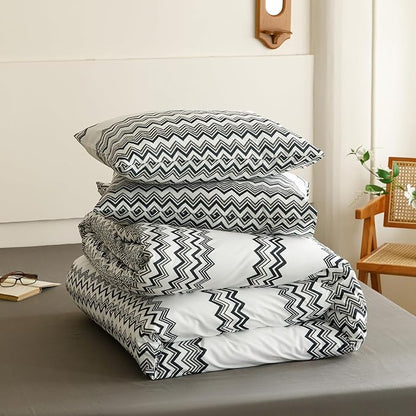 Cottonight Black Striped Comforter Set King Aztec Boho White Black Bedding Comforter Set King Modern Rustic Blanket Quilts Farmhouse Tribal Soft Breathable Comforter Set Women Men