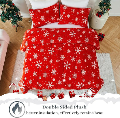 YIYEA Christmas Fluffy King Size Comforter Set, Luxury Faux Fur Comforter, Ultra Soft Plush Fuzzy Velvet Bedding Comforter Sets for Fall Winter, Cozy Warmth, No Shedding, 3PC, King