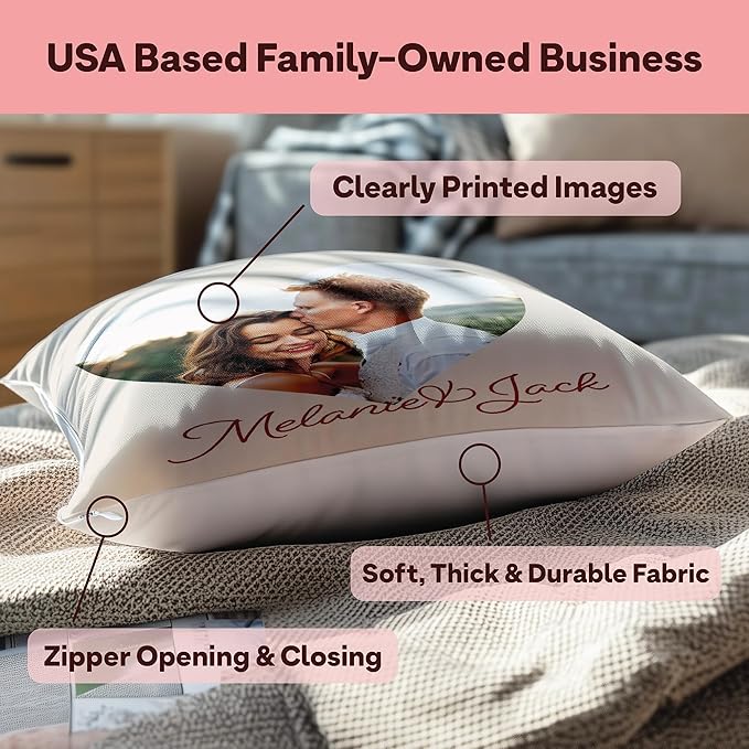 Fabric Textile Products Ships Next Day - Valentines Day Heart Decor - Custom Pillow - USA Made - Pillow with Pictures or Text - Valentines Gifts for Him or Her - Fluffy Soft Pillows - 20x20