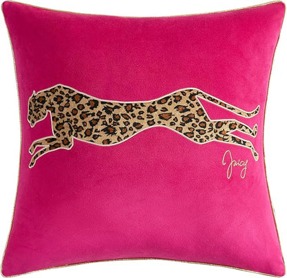 Juicy Couture Reversible Velvet Cheetah Pillow, 18" x 18" Decorative Pillow, Hot Pink