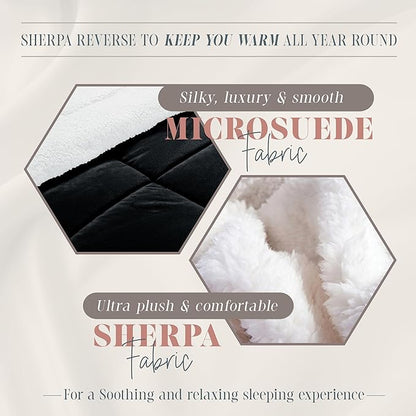 Elegant Comfort Premium Quality Heavy Weight Micromink Sherpa-Backing Reversible Down Alternative Micro-Suede 3-Piece Comforter Set, Queen, Black