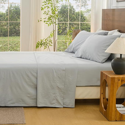 Bedlifes 100% French Flax Linen Sheets Set California King Size-6 Piece Extra Deep Pocket 18-24",Soft Breathable Cal King Bed Sheets with Temperature Regulating & Moisture-Wicking(Grey